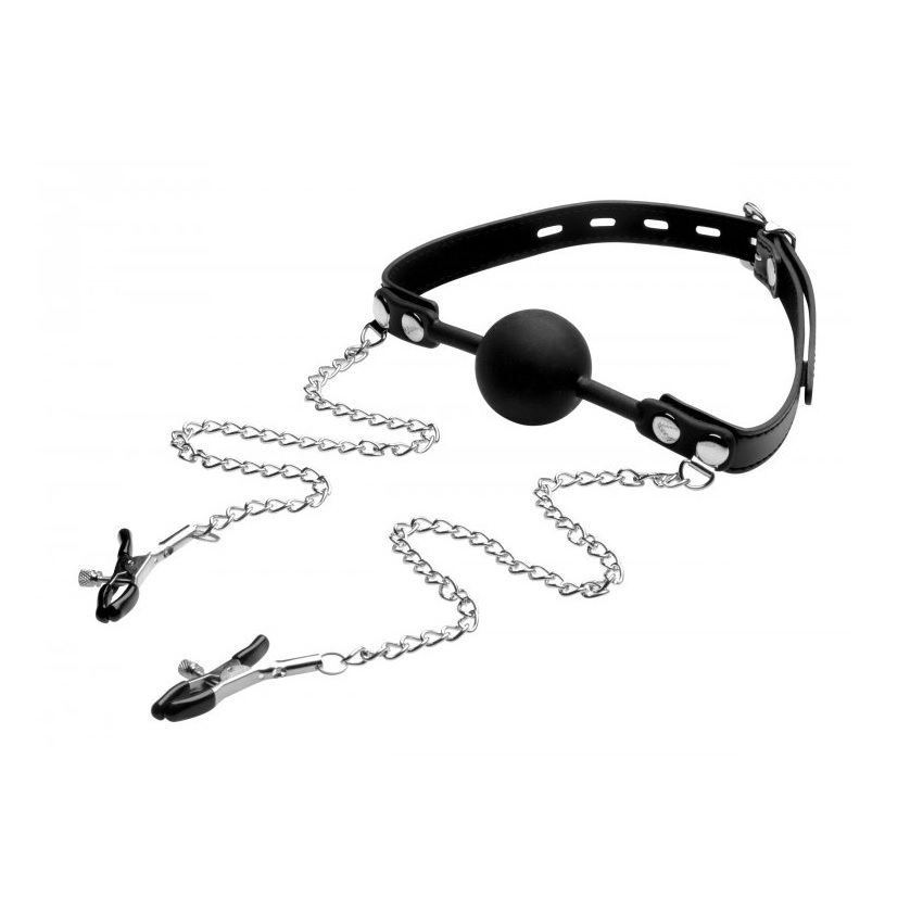 Strict Silicone Ball Gag With Nipple Clamps