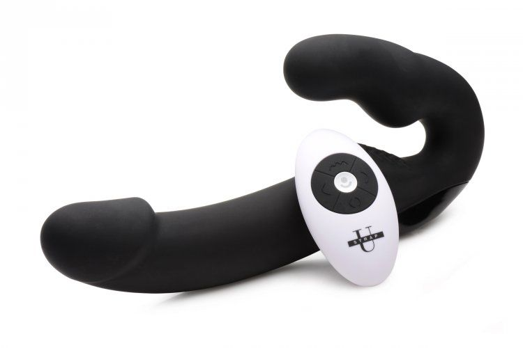 Urge-Black Vibrating Strapless Strap On w/ Remote Control