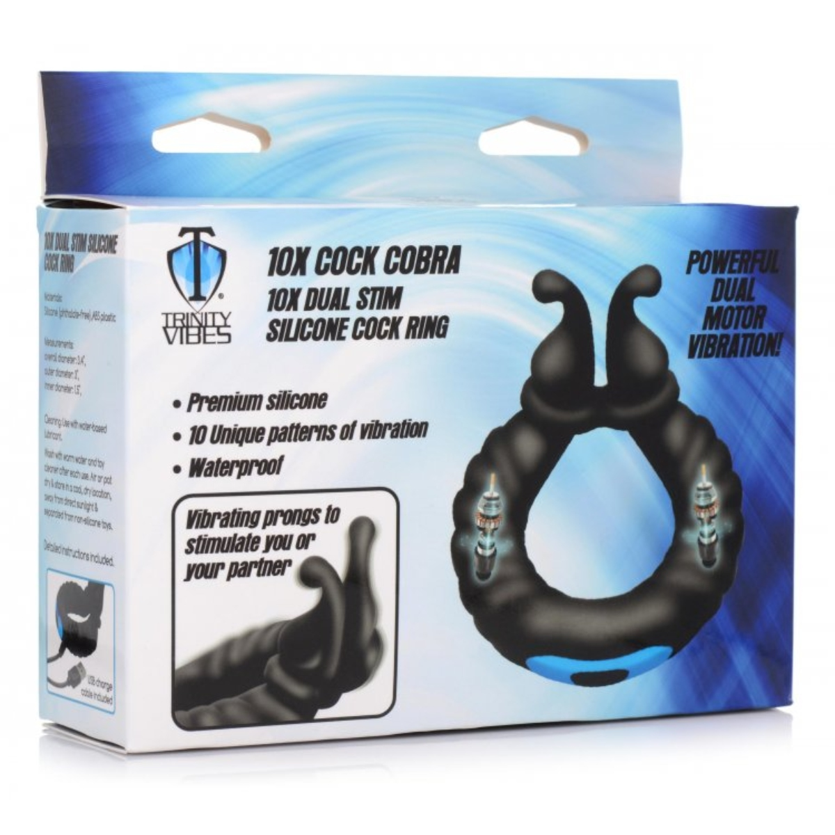 Trinity For Men 10x Cobra Dual Stimulation Silicone Cock Ring Black