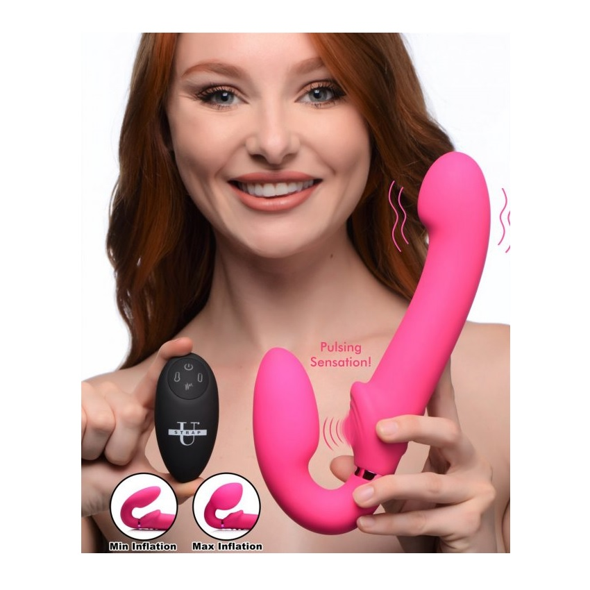 Strap U 10X Ergo-Fit G-Pulse Inflatable &amp; Vibrating Strapless Strap-On Pink