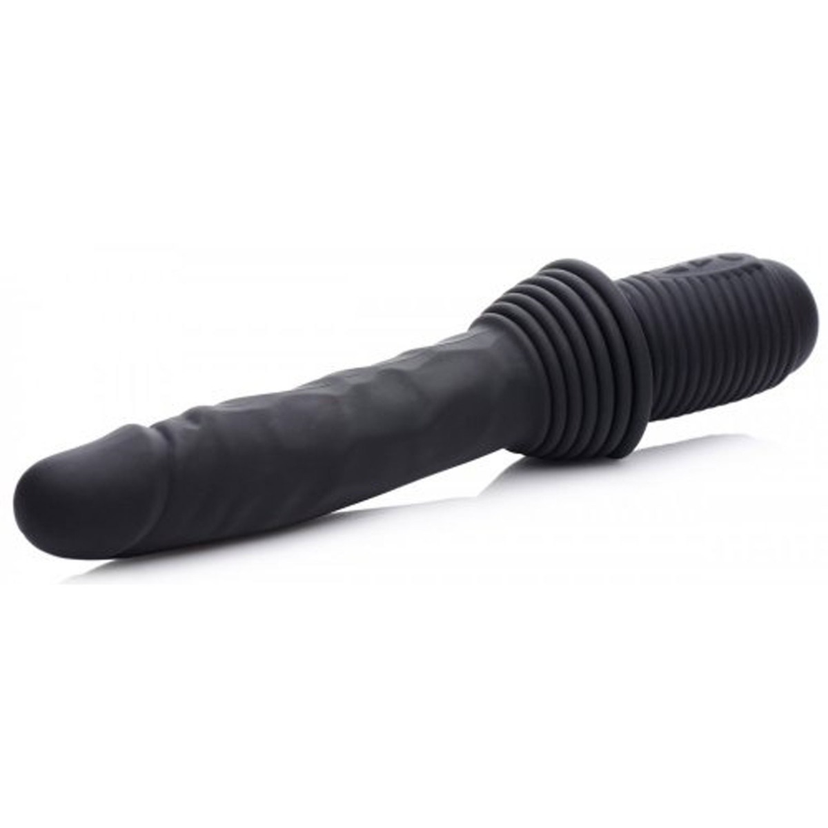 Master Series 10X Thrust Master Black Vibrating and Thrusting Dildo with Handle