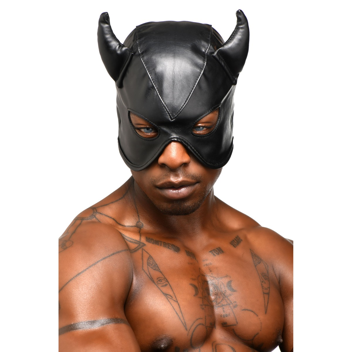 Master Series Dungeon Demon Bondage Hood with Horns