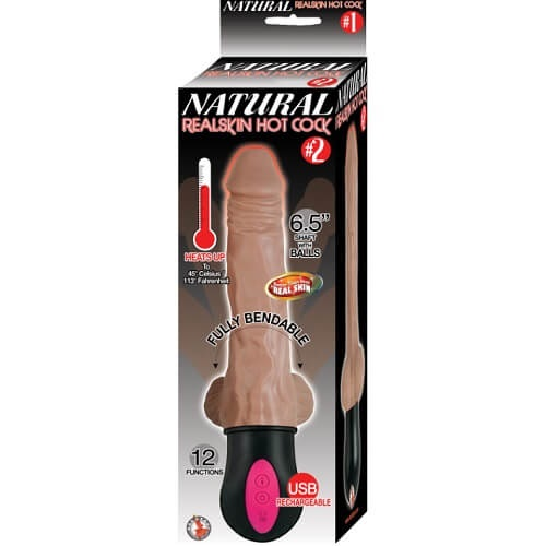 Realistic Warming 6.5 inch Vibrating Dildo with Balls Brown