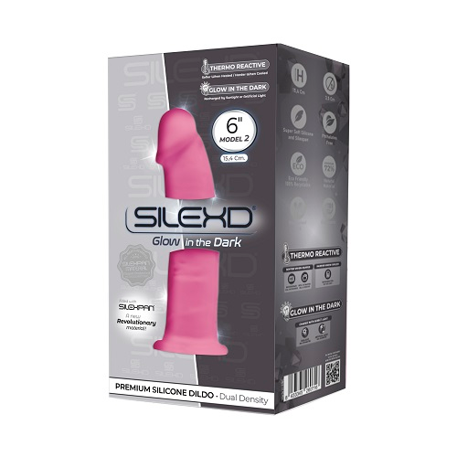 SilexD 6 inch Glow in the Dark Realistic Silicone Dual Density Dildo with Suction Cup Pink