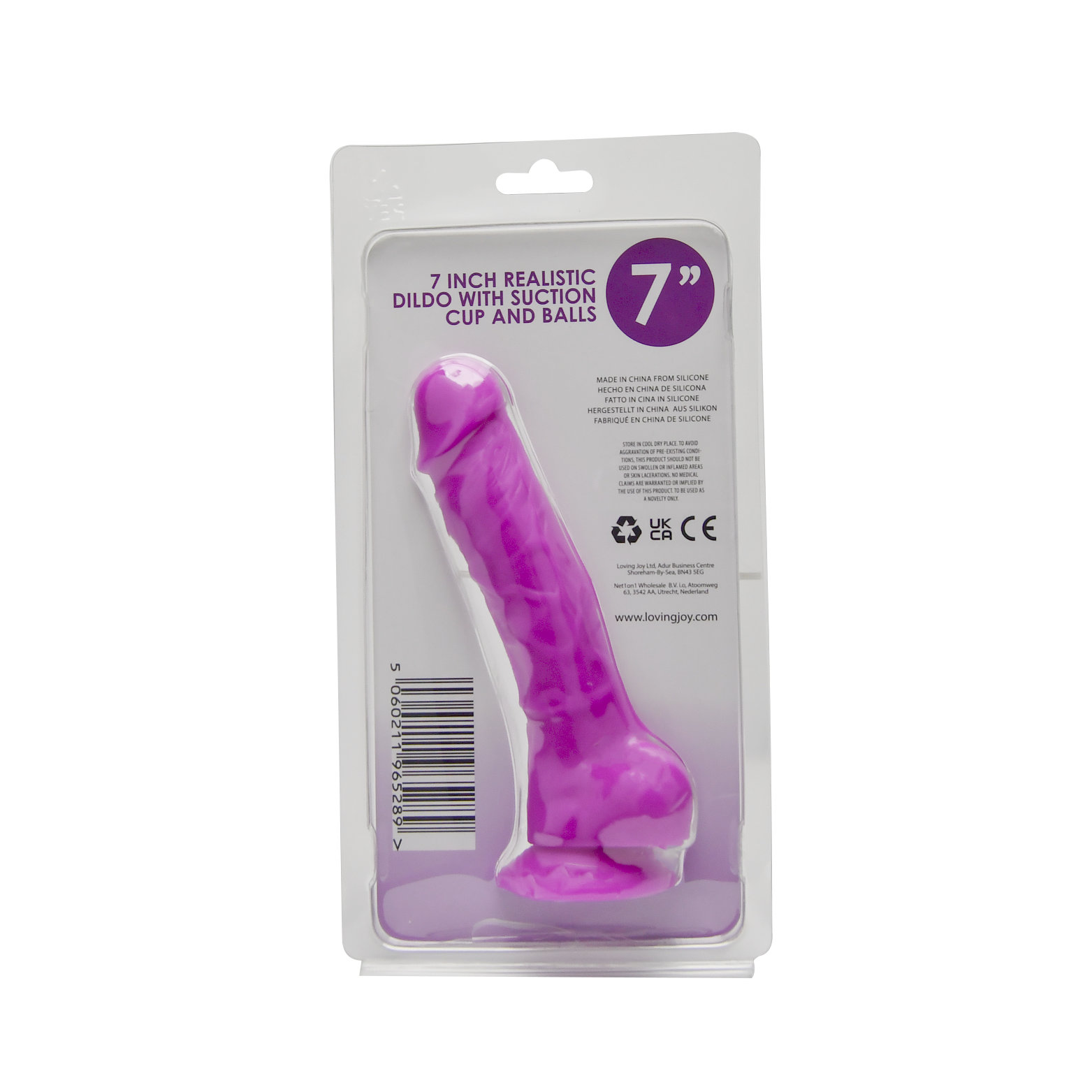 Loving Joy 8 Inch Realistic Silicone Dildo with Suction Cup and Balls Purple