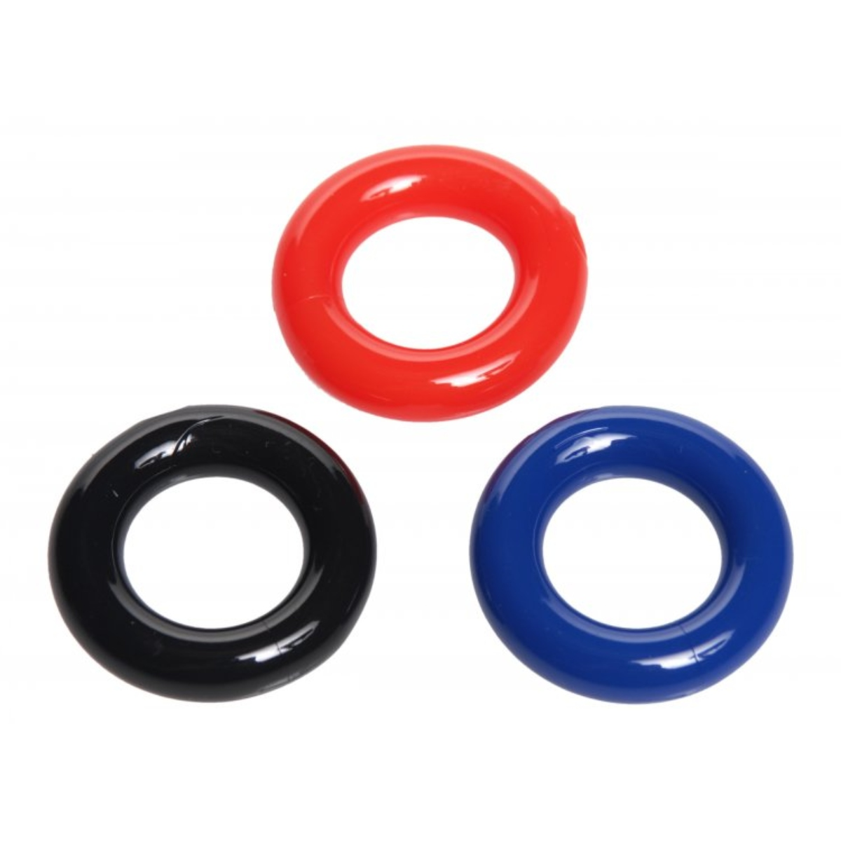 Trinity For Men Stretchy Cock Ring 3 Pack Red Black Blue