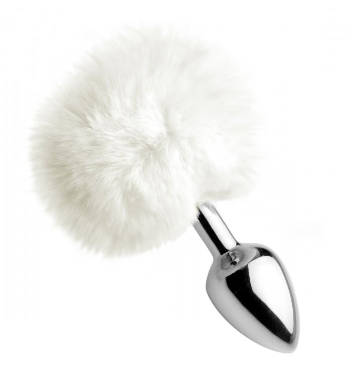 White Fluffy Bunny Tail Anal Plug