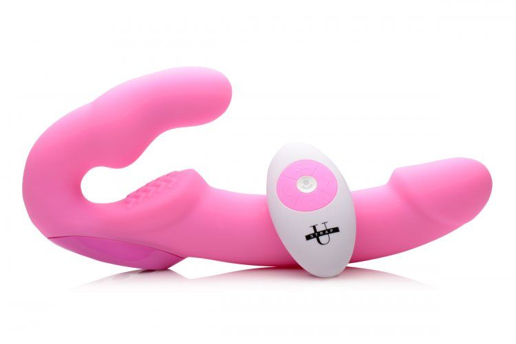 Urge-Pink Vibrating Strapless Strap On w/ Remote Control