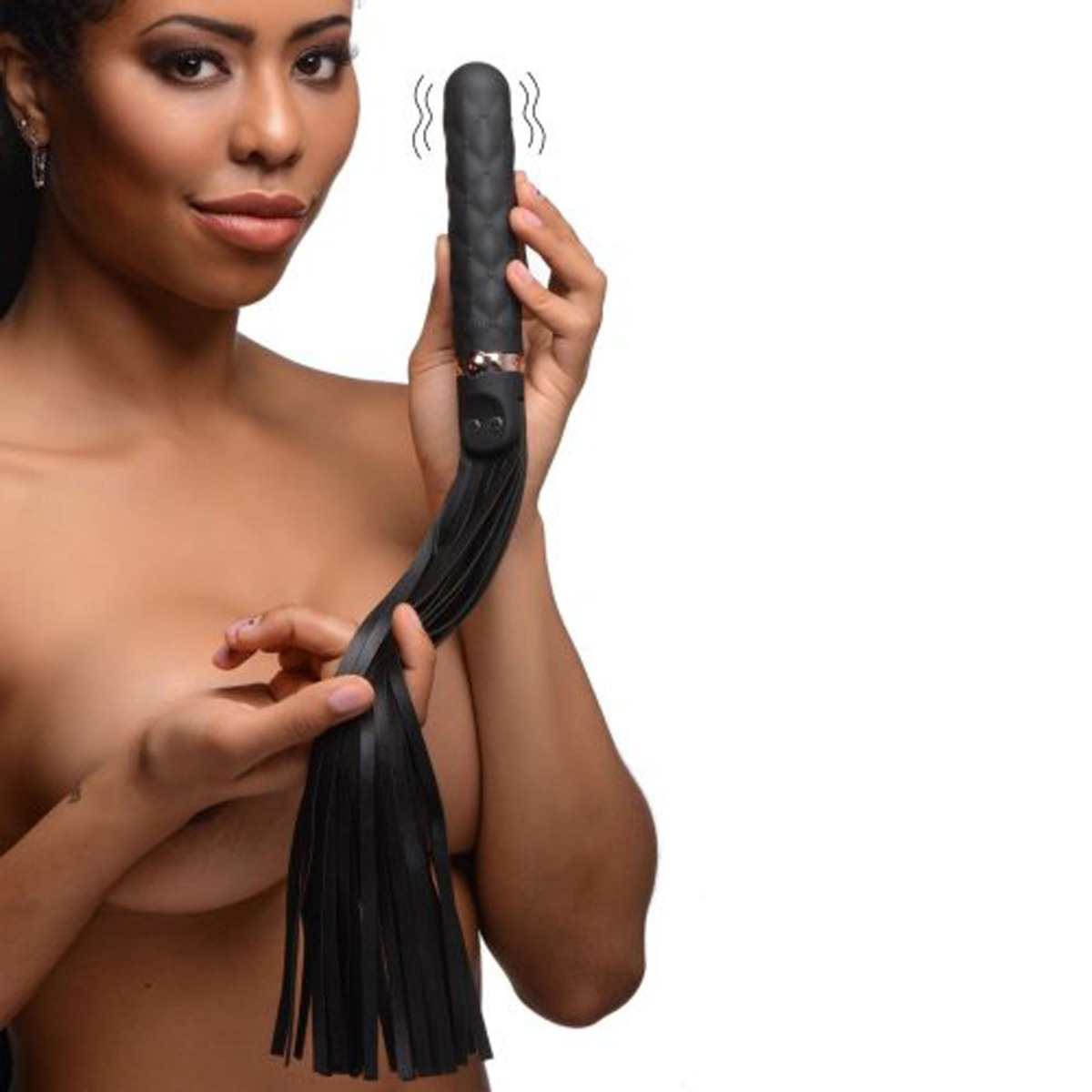 Master Series Vibra-Lasher 9X Black Vibrating Silicone Dildo Flogger