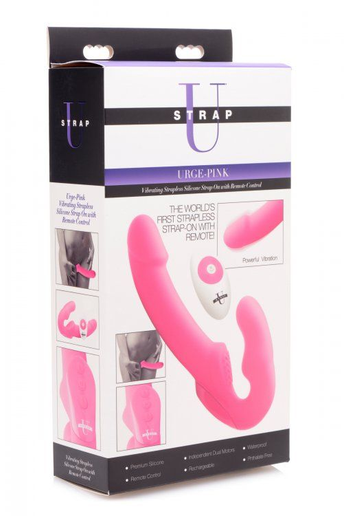 Urge-Pink Vibrating Strapless Strap On w/ Remote Control