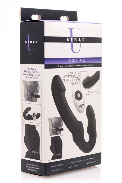 Urge-Black Vibrating Strapless Strap On w/ Remote Control