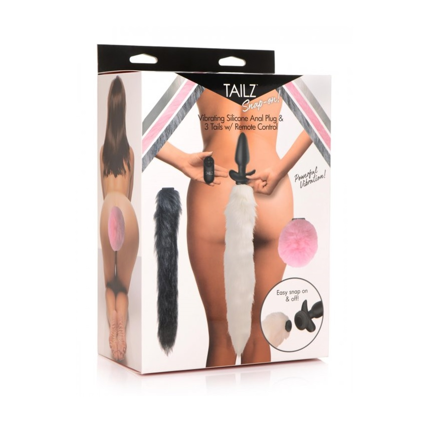 Tailz Snap-On Vibrating Silicone Anal Plug &amp; 3 Tails With Remote Control