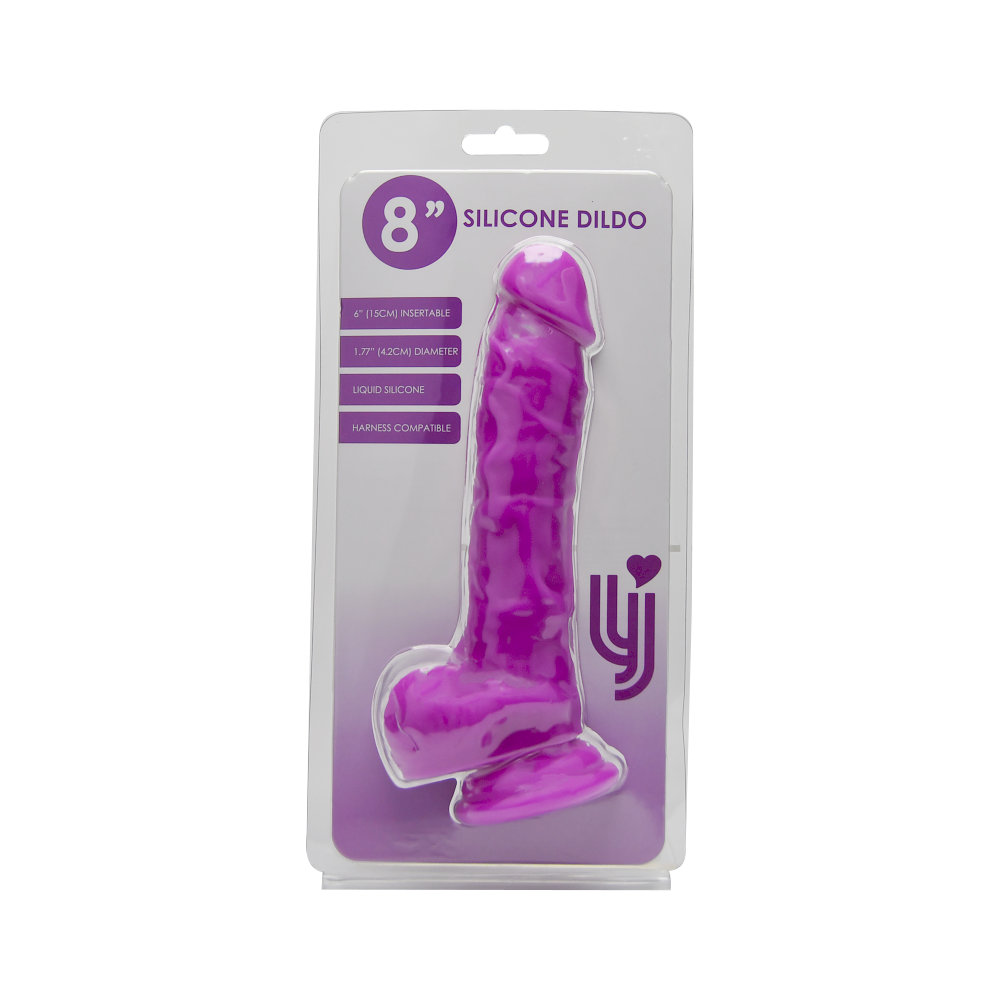 Loving Joy 8 Inch Realistic Silicone Dildo with Suction Cup and Balls Purple